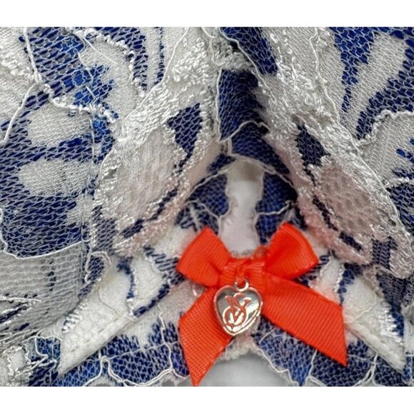 Victorias Secret Body By Victoria Lined Demi Push Up Bra White Blue Lace Sz 34D - Picture 6 of 10